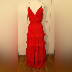 Flying Tomato Vibrant Red Tiered salsa Maxi Dress xs